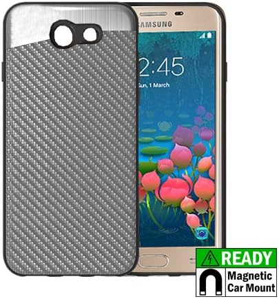 SAMSUNG J7(2017) J7 PERX J7 Prime J727 Galaxy Halo Shock-Absorption Slim Protective Case with Built-in Metal Plate, Lightweight Cell Phone Case Cover - Silver Carbon Fiber