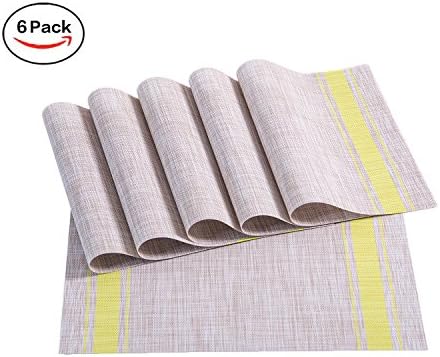 Sunshine Fashion Inc Placemats,Placemats for Dining Table,Heat-resistant Placemats, Stain Resistant Washable PVC Table Mats,Kitchen Table mats,Sets of 6 (4:YELLOW)