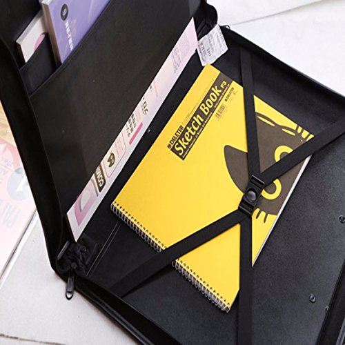 Caveen A2/A3 File Bags Portfolio Drawing Painting Storage Folder Document Carry Cases Portfolio Polypropylene with Interior Pocket, Elastic Straps and Zip - Black A3