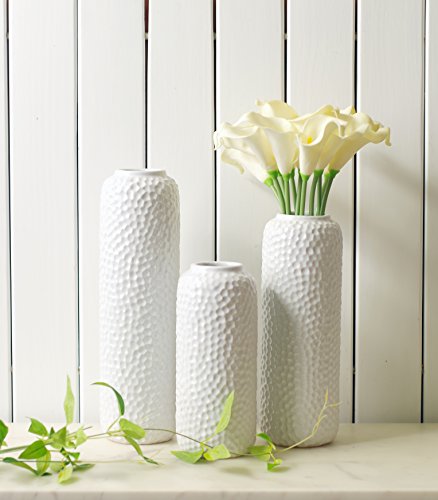 image for Hosley Set of 3 White Ceramic Honeycomb Vase Tall 12 Inch Medium 10 In