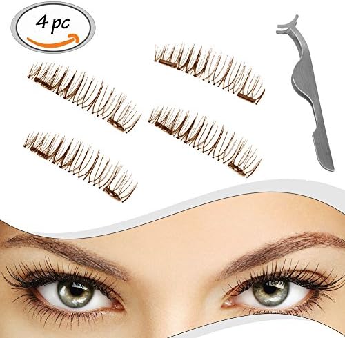 Dual Magnetic Flase Eyelashes -ChANgly No Glue,Natural Handmade Extension Fake Eye Lashes, 3D Brown Double Magnetic, Ultra Thick Ultra Solf, Handmade Reusable 1 Pair/4Pcs (4 PCS BROWN)