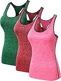 Neleus Women's 3 Pack Dry Fit Compression Long Tank Top,8007,Pink,Red,Green,L