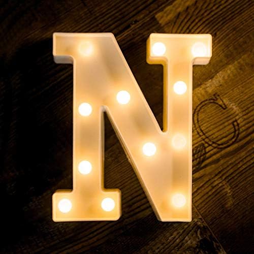 LECLSTAR LED Marquee Letter Lights, Light Up Letter Sign Alphabet Lights Indoor Decoration for Night Light, Wedding, Birthday Party, Christmas, Home Bar. Create Cafe Ambience in Your Room - N