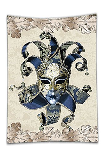 Interestlee Satin drill Tablecloth?European Art Italian Themed Venetian Mask Leaves Romantic Navy Beige Gold Dining Room Kitchen Rectangular Table Cover Home Decor