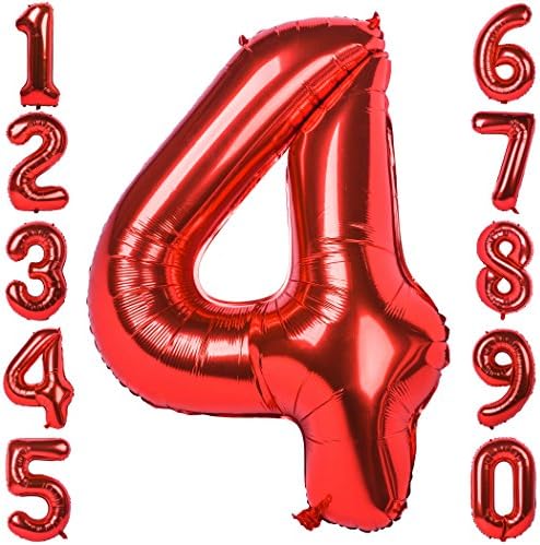 40 Inch Giant Number Balloons Red Mylar Foil Large Number 4 Big Helium Balloon Birthday Party Decoration