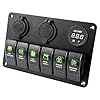 Proelectric-Green-LED-Light-1-Waterproof-MarineBoat-Car-Switch-Panel-6-Gang-USB-Charger-Voltage-Indicator-Power-Socket-5-pin-On-Off-Rocker-Switch
