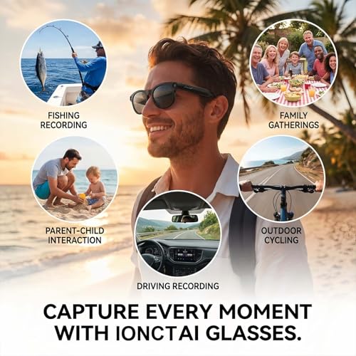 AI Smart Glasses with Camera and Audio, 8MP HD Bluetooth Camera Glasses,1080P Video Recording Sunglasses,Real Time Translation,AI Assistant,Object Recognition,Open-Ear Audio for Travel, Meetings Vlog