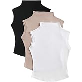 SweatyRocks Women's 3 Pack Tank Tops Mock Neck Fitted Sleeveless Summer Tops