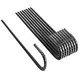 NHZ 16â€ Ground Rebar Stakes (8pcs) Heavy Duty J Hook Ground Anchors, Curved Steel Plant Support Garden Stake with Chisel Point end, Hammer Through Hard Soil for Camping Tent - Black Powder Coated