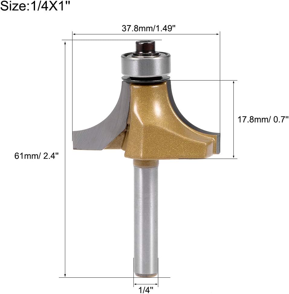 sourcing map Router Bit 1/4 Shank 1 Inch Cutting Dia Round Over Corner 2 Flutes Tungsten Steel for Milling Cutter - Image 3