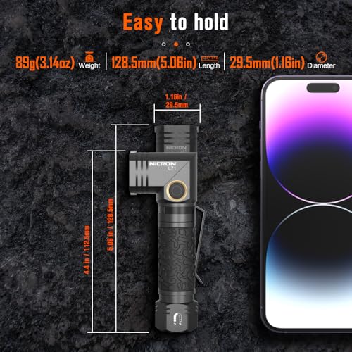 NICRON L71 Tactical Flashlights High Lumens, Type-C Rechargeable Magnetic Flashlight 90 Degree Working Light, IP65 Waterproof 1800 Lunmens LED Flashlights for Camping Outdoor Emergency, 8 Models