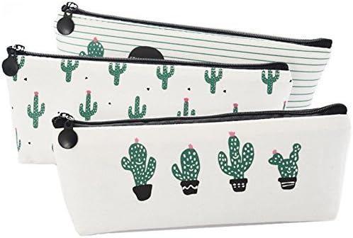 Ilyever 3 Pack Cactus Canvas Student Cosmetic Pen Pencil Stationery Pouch Bag Case