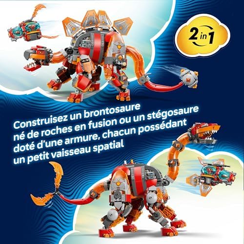 DREAMZzz 2-en1 Le Vaisseau-Dino - Figurine de Dinosaure se Transformant en Stégosaure avec Armure - 4 Minifigurines & 2 Cristo-Créatures Collector - Cadeau pour Garçon dès 9 Ans 71514