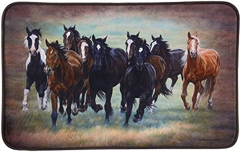 De Leon Collections Western Running Horse Wild Mustang Herd Farmhouse Country Decorative Memory Foam Bath Mat Rug
