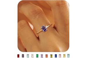 KAERUN Gold Birthstone Rings for Women Non Tarnish Dainty 14K Gold Plated Stackable Rings CZ Emerald Baguette Gemstone Rings for Mother Daughter Birthday Handmade Jewelry Gifts Size 6 7 8 9 10