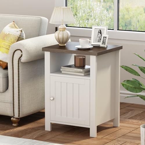 ChooChoo Set of 2 Farmhouse Nightstand, Rustic Vintage End Side Table with Storage for Bedroom Living Room, White