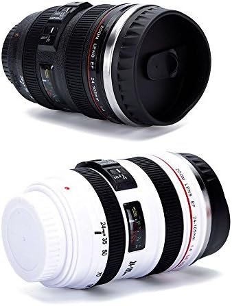 Camera Lens Mug Cup 13.5oz Stainless Steel Coffee Travel Mug Thermos & Leak-Proof Lid (Black & White)