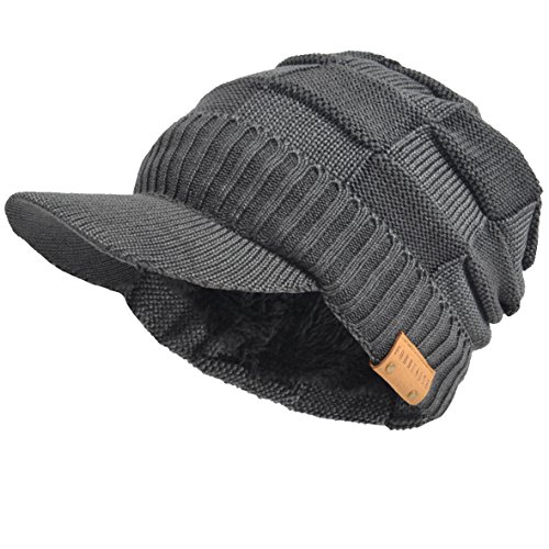 Men's Knit Cable Newsboy Cap Cadet Cabbie Peak Cap Winter Hat (Check-Grey)
