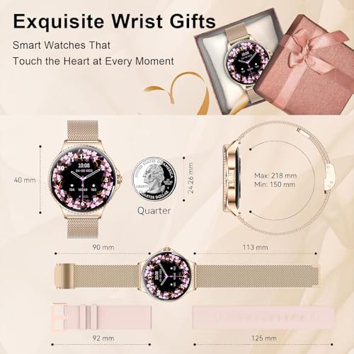 Smart Watch for Women, 1.27'' Ladies Smartwatch with Bluetooth Call Heart Rate SpO2 Sleep Monitor, 110+ Sports Modes, Step Counter, IP68 Waterproof Fitness Tracker for Android iOS, 2 Bands, Rose Gold