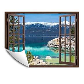 Wall Murals for Bedroom Fake Window Beach Brown Window Removable Wallpaper Peel and Stick Wall Stickers - 24x32 inches