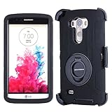 LG G3 Case, BENTOBEN Hybrid Dual Layer Combo Heavy Duty Rugged Hard Case with Built-in Rotating Kickstand Belt Clip Holster for LG G3/D851/US990/D850/LS990/VS985/AS985,Black