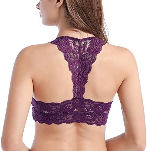 Women's Floral Lace Sports Bra Wirefree Lingerie Bralette Yoga Sleep Bra with Removable Pads