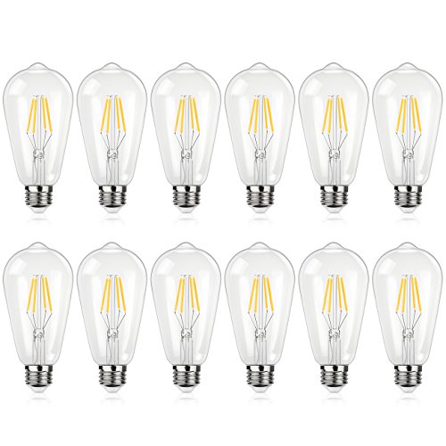Antique LED Bulb, SHINE HAI 4W (40W Equivalent) ST64 Vintage Edison Light Bulb LED Lighting, 470 Lumen Soft White 3000K E26 Base, 12-Pack
