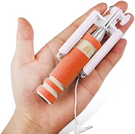 Feeyo 5.5 Inch Ultra Compact Foldable Quicksnap Extendable Wired Mini Selfie Stick with Remote Shutter with Adjustable Phone Holder for Iphone 6 Plus 5 5s 5c Samsung S6 Edge Android (Red)