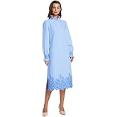 Womens Button Down Shirt Dress Long Sleeve Casual Flower Embroidery Slit Midi Dresses