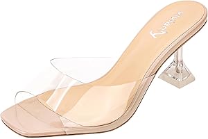 vivianly Womens Clear Heels Sandals Transparent Stiletto Heel Slippers Backless Peep Toe Slip on Heeled Mules