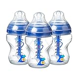 Tommee Tippee Advanced Anti-Colic Baby Bottle, Slow Flow Breast-Like Nipple, Heat-Sensing Technology, BPA-Free - Blue - 9 Ounce, 3 Count