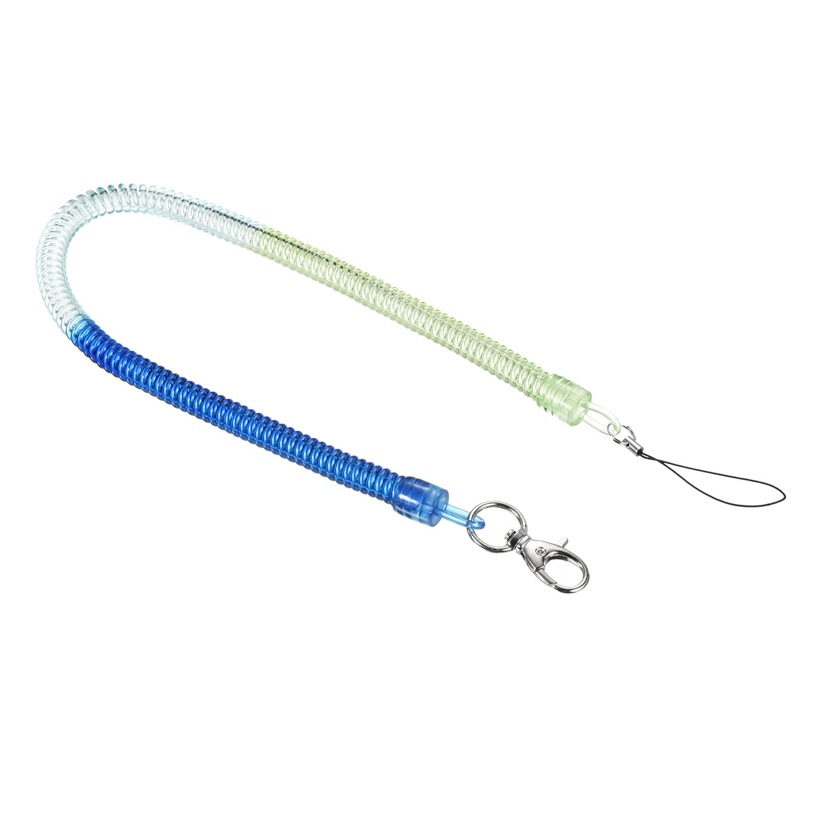 PATIKIL Retractable Coil Spring Keychain Lobster Clasp with Key Ring 460mm, 1 Pack Plastic Spiral Stretchy Cord Strap Snap Hook, Blue Green