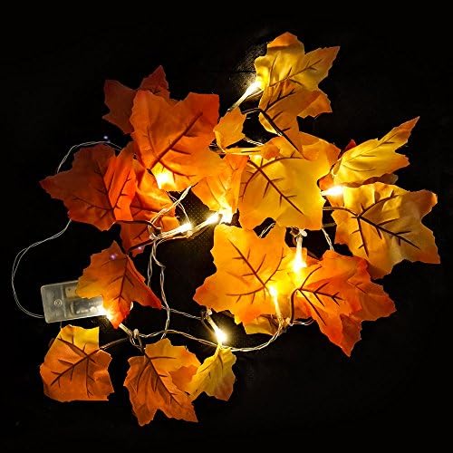 Warm White Fall Garland Decorations Light,Fall Colored Artificial Maple Leaves for Weddings, Events and Decorating
