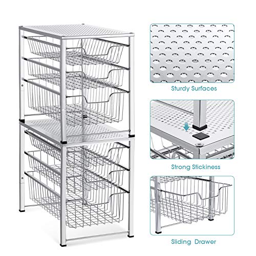 Auledio Stackable Mesh Basket Organizer with 3 Tier Wire Grid
