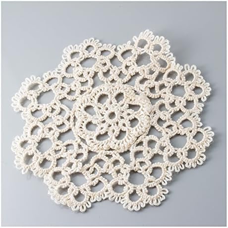 Handmade All-Over Tatting Lace Crochet Doily. 100% Cotton Knitted. Ecru, 4 Inch Round. 12 Pieces