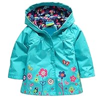 TAOJIAN Cute Hoodie Outwear Baby Girls Kids Waterproof Hooded Coat Jacket Raincoat (3-4T, Blue)