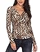 MISS MOLY Sexy Leopard Grain Tops for Women Long Sleeve V Neck Ruched Shirt Warp Crop Blouse, Leopard Print #1, Large / US-15