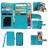 xhorizon TM Premium Leather Folio Book Style Multiple Card Slots Cash Compartment Pocket with Magnetic Closure Case Cover for Samsung Galaxy S5 - Blue