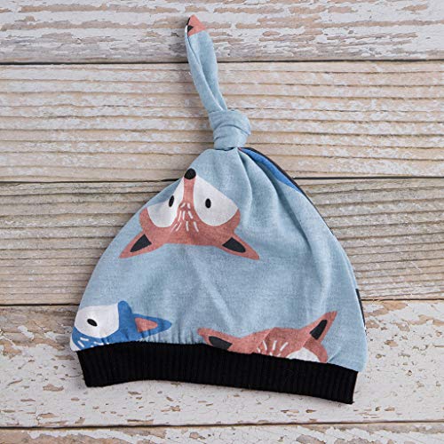 Little Story 0-24M Children's Long-Sleeved Cartoon Alphabet Fox Print Hakama + Animal Print Trousers + hat Set Toddler Kid Blue