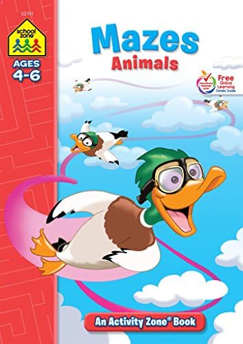 School Zone - Mazes Animals Workbook - Ages 4 to 6, Preschool, Kindergarten, Puzzles, Alphabet, Animal Names, Colorful Pictures, Problem-Solving, and More (School Zone Activity Zone® Workbook Series)