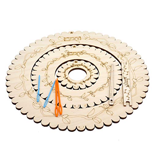 CZYY Wooden Circular Looms Laser Carved with Vines Round Weaving Board 3 Pieces Set Include Yarn Needles - Easy Knitting Tool for Beginners & Experienced