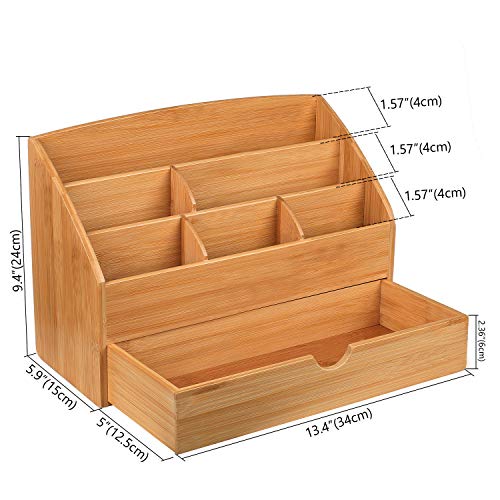 Hossejoy Bamboo Office Desk Organizer & Mail Rack with Storage Drawer - Desktop Mail Sorter for Office and Home - Keep Mail, Letters, Files, Office Supplies Neat & Organized