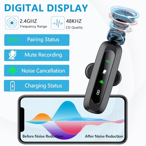 Mini Microphone for iPhone, iPad, Android Phone, 2 Pack Wireless Lavalier Microphone with Noise Reduction, Plug-Play Wireless Mic for Video Recording, Interview, YouTube, TikTok