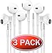 Headphones with Microphone, Certified PowerBoost Stereo Flat Wired 3.5mm In-Ear Earphones Control Crystal Sound Earbuds for iPhone iPad iPod Laptop Tablet Android LG HTC Smartphones (White) 3 Pack