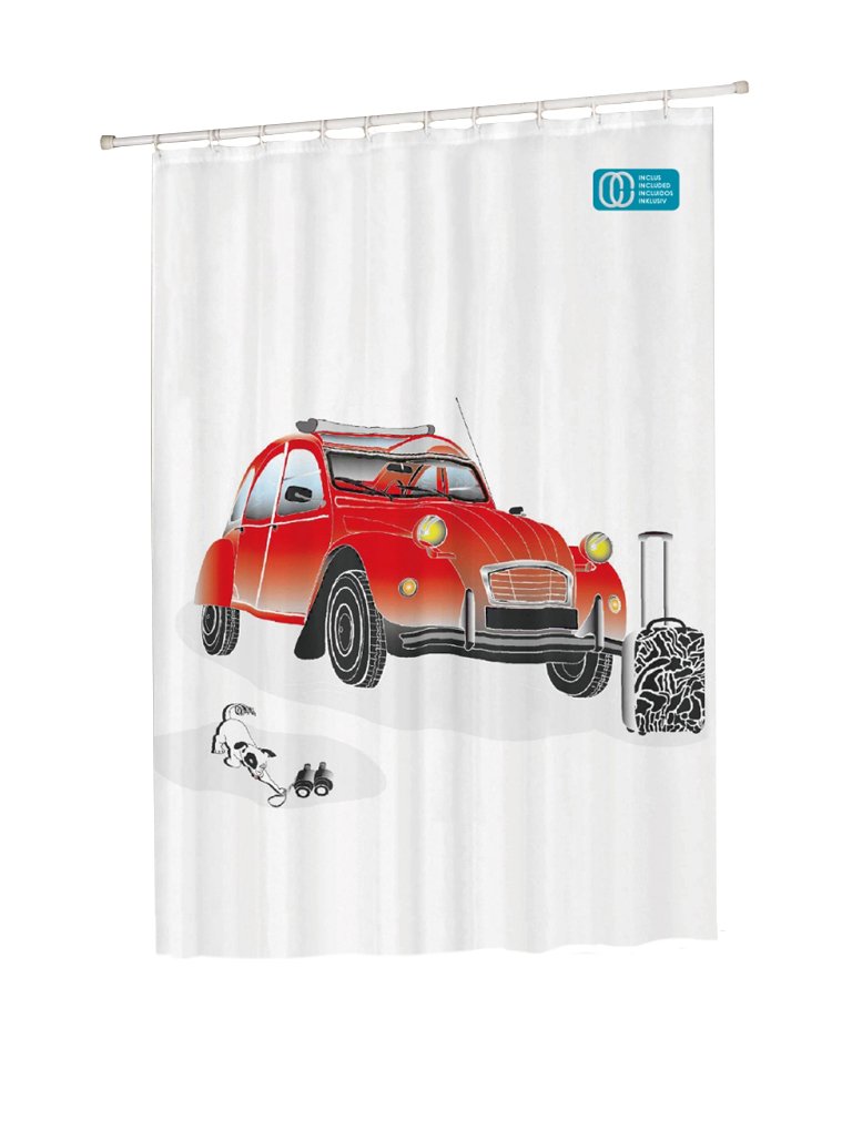 MSV 180 x 200 cm 2CV Polyester Shower Curtain, Multi-Colour
