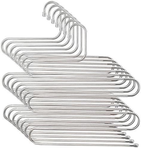 OMAAI Pants Hangers Premium S-Shape Stainless Steel Jeans Hanger with 5 Layers for Multi-Use Space Saver for Trousers Towels Scarfs Ties (7 Pack)
