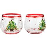 Home-X Christmas Tree Candleholders. Crackle Glass Candle Holders. Set of 2