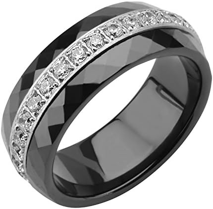Women's Diamond Cut Black Ceramic w/ CZ Ring