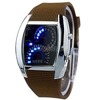 Acamifashion Fashion Men Women Sport LED Dashboard Pattern Dial Digital Wrist Watch - Silver Case/Coffee Band