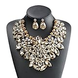 Holylove Woman Fashion Handmade Tawny Glass Beads Choker Statement Necklace with Earrings Jewelry Set-8454 Set